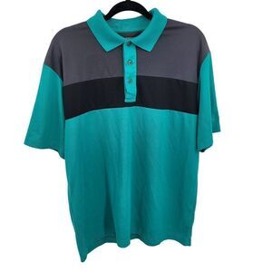 Mens Ben Hogan Polo L Teal‎ Green Gray Black Color Blocked Performance Golf